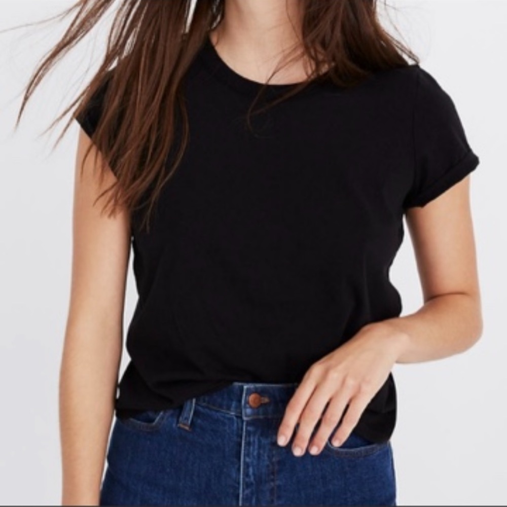 NWOT MADEWELL STRETCH BLACK DISTRESSED VINTAGE SHORT SLEEVE T-SHIRT TOP XS